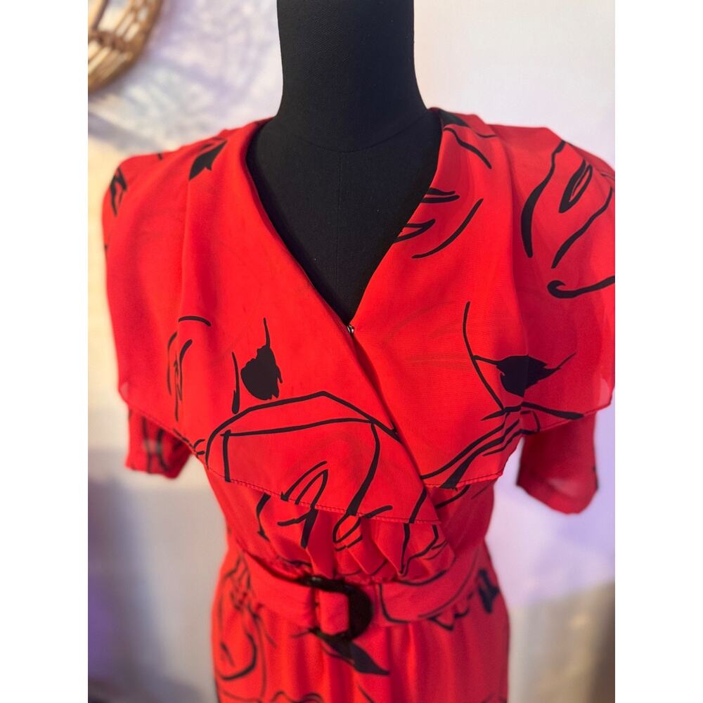 80s Vintage Secretary Boss Lady Red Dress Size S Pre-Owned - Picture 3 of 13